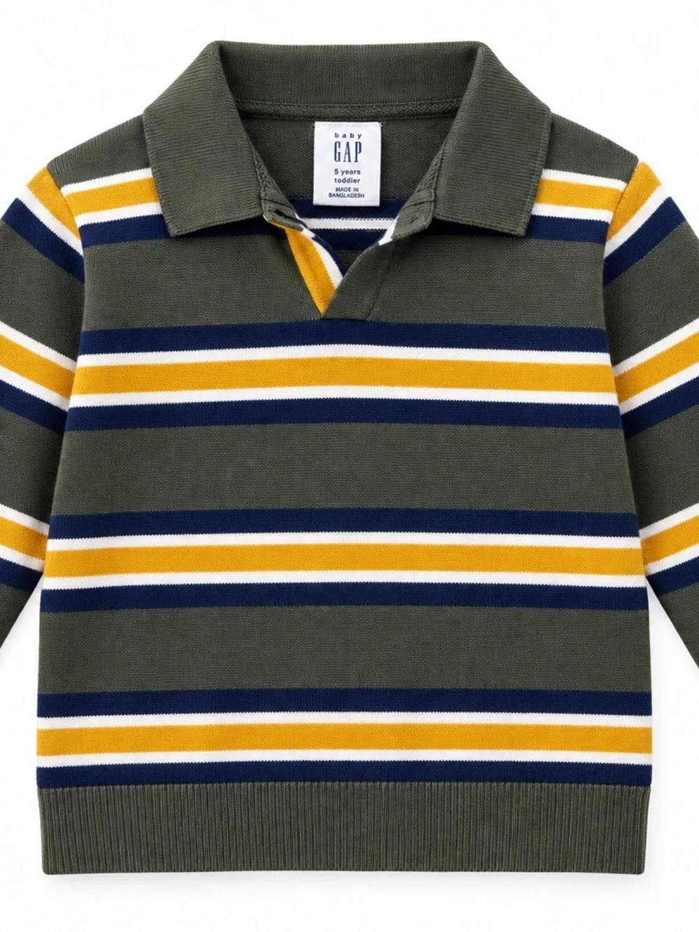 GAP Olive Green Striped Polo Sweater - Yellow & Navy
